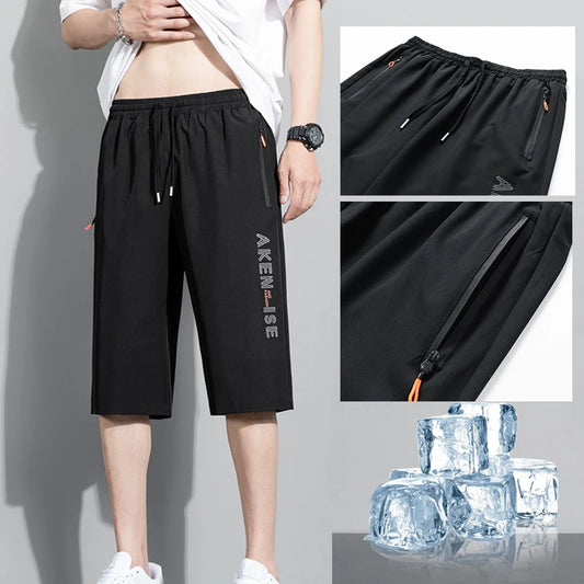 New Fashion Sports Shorts Men Elastic Waist Shorts Male Breathable Quick Dry Comfortable Men's Short Pants Men Bottom Black XXXL