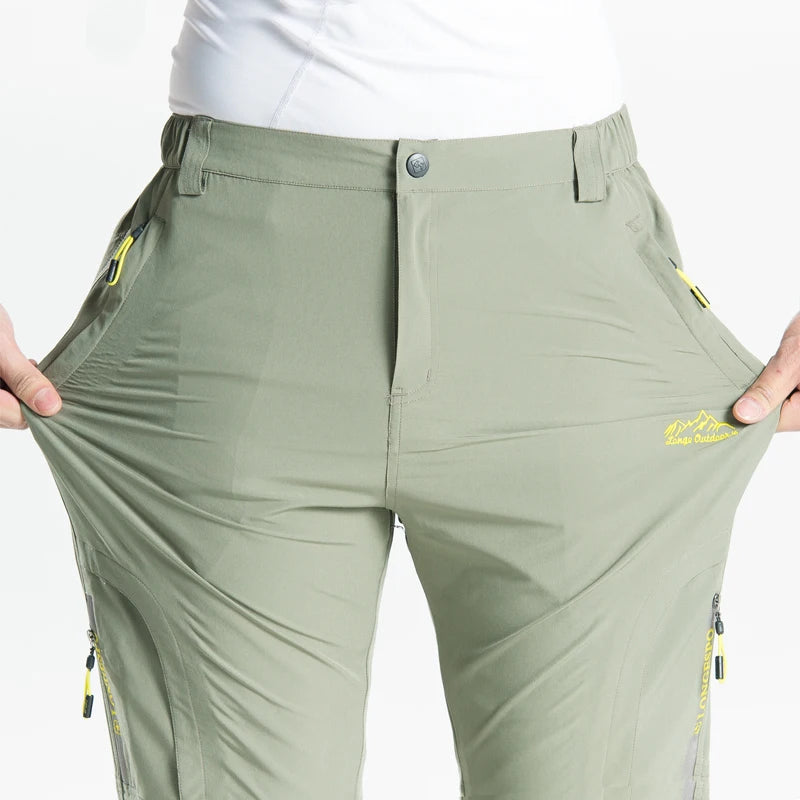 Longe Summer Quick Dry Hiking Pants Men Stretch Waterproof Tactical Pants Zipper Pockets Trousers Lightweight Fishing Pants