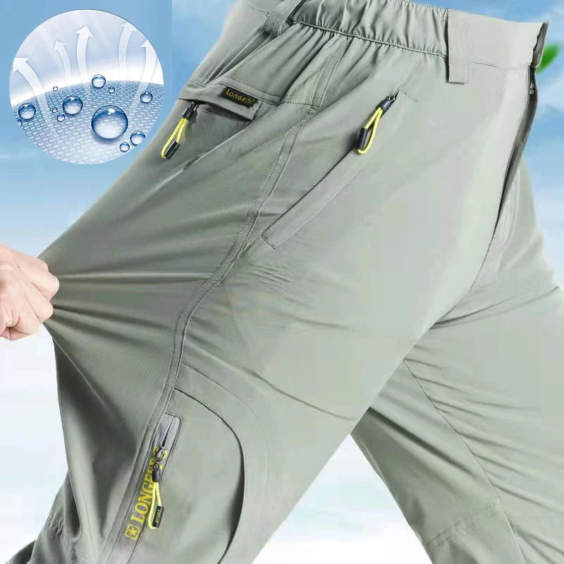 Longe Summer Quick Dry Hiking Pants Men Stretch Waterproof Tactical Pants Zipper Pockets Trousers Lightweight Fishing Pants