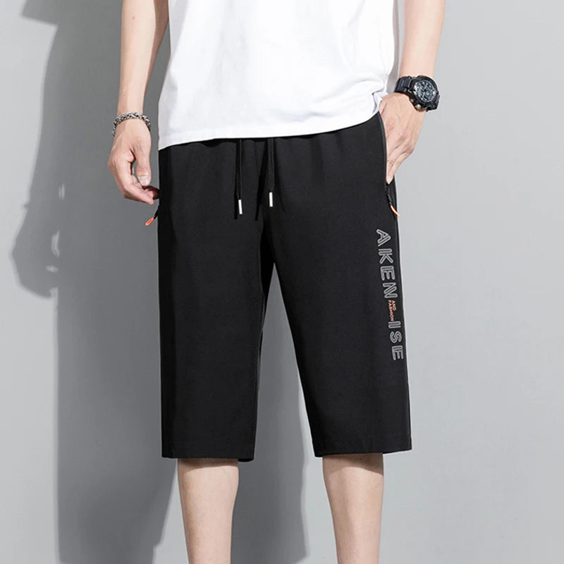 New Fashion Sports Shorts Men Elastic Waist Shorts Male Breathable Quick Dry Comfortable Men's Short Pants Men Bottom Black XXXL