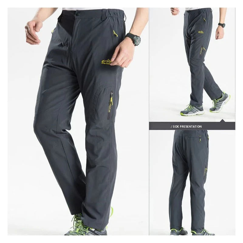 Longe Summer Quick Dry Hiking Pants Men Stretch Waterproof Tactical Pants Zipper Pockets Trousers Lightweight Fishing Pants